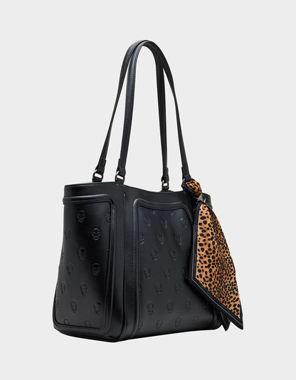 Betsey Johnson New | SKULLICIOUS TOTE WITH SCARF BLACK Women's Black Skull Tote Handbag