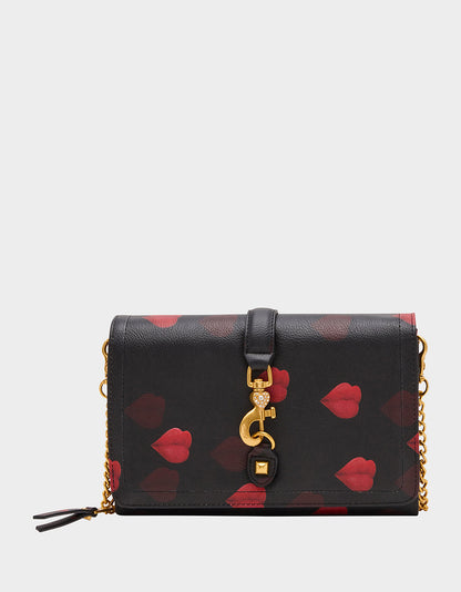 Betsey Johnson Recommended | KISSES WALLET ON CHAIN BLACK/MULTI Women's Valentine's Day Lip Kisses Wallet