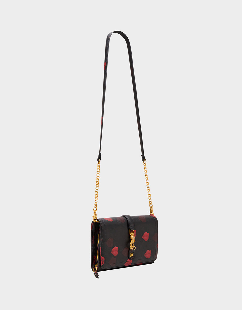 Betsey Johnson Recommended | KISSES WALLET ON CHAIN BLACK/MULTI Women's Valentine's Day Lip Kisses Wallet