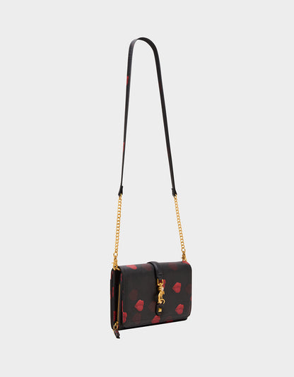 Betsey Johnson Recommended | KISSES WALLET ON CHAIN BLACK/MULTI Women's Valentine's Day Lip Kisses Wallet