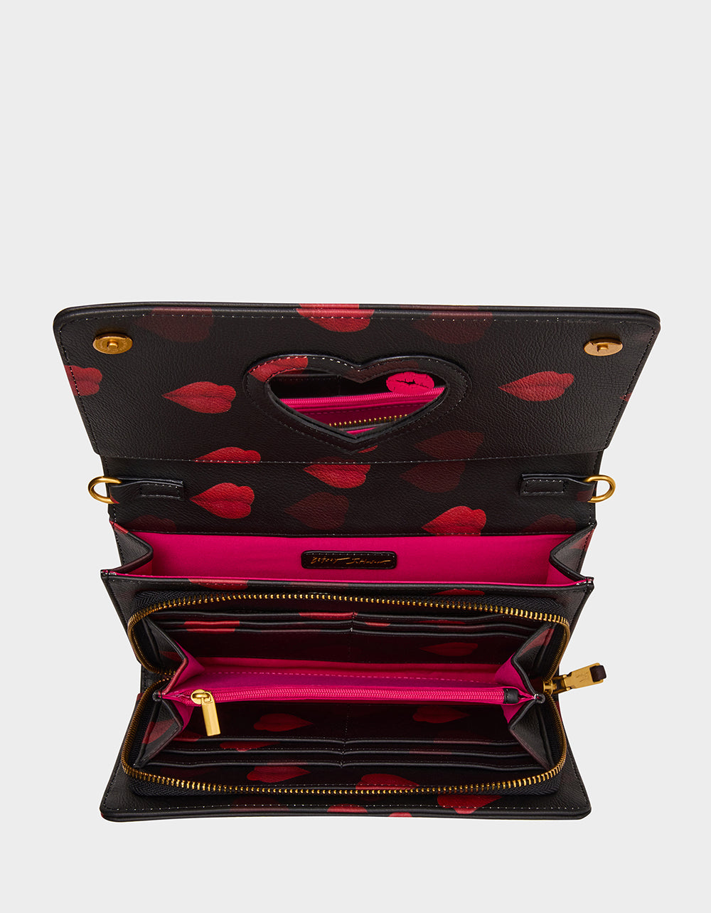 Betsey Johnson Recommended | KISSES WALLET ON CHAIN BLACK/MULTI Women's Valentine's Day Lip Kisses Wallet