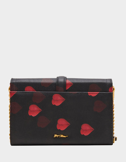 Betsey Johnson Recommended | KISSES WALLET ON CHAIN BLACK/MULTI Women's Valentine's Day Lip Kisses Wallet