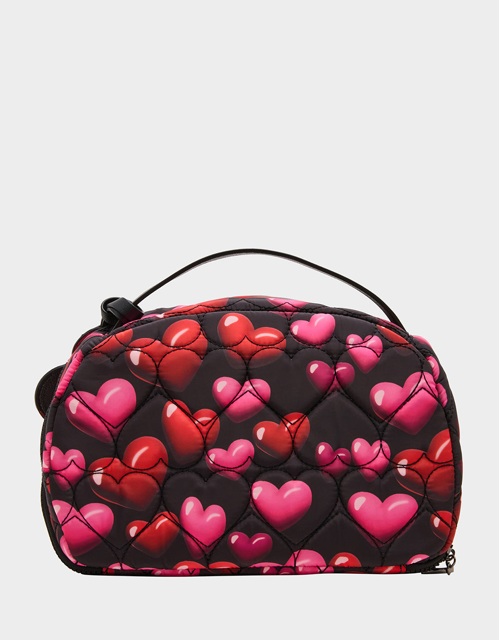 Betsey Johnson Quality | LOAF COSMETIC CASE WITH MIRROR BLACK/MULTI Women's Heart Print Travel Cosmetic Case