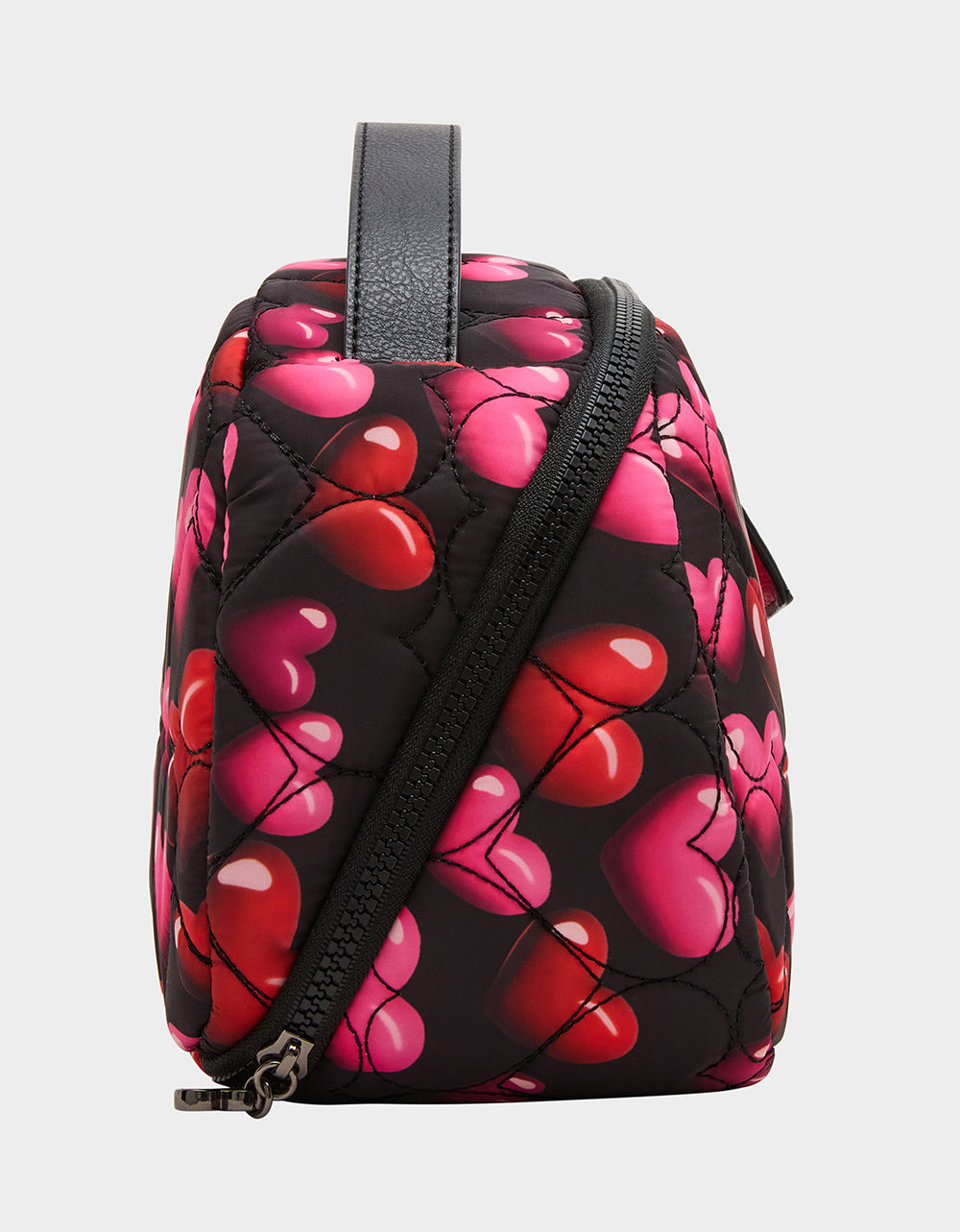 Betsey Johnson Quality | LOAF COSMETIC CASE WITH MIRROR BLACK/MULTI Women's Heart Print Travel Cosmetic Case