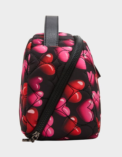 Betsey Johnson Quality | LOAF COSMETIC CASE WITH MIRROR BLACK/MULTI Women's Heart Print Travel Cosmetic Case