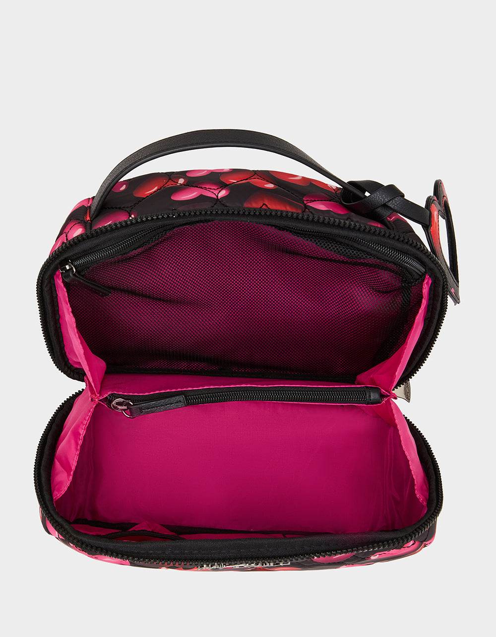 Betsey Johnson Quality | LOAF COSMETIC CASE WITH MIRROR BLACK/MULTI Women's Heart Print Travel Cosmetic Case