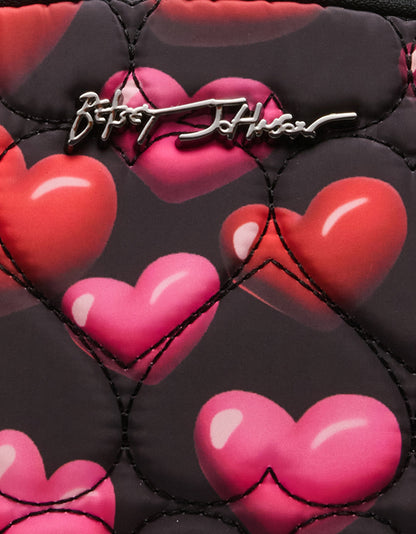 Betsey Johnson Quality | LOAF COSMETIC CASE WITH MIRROR BLACK/MULTI Women's Heart Print Travel Cosmetic Case
