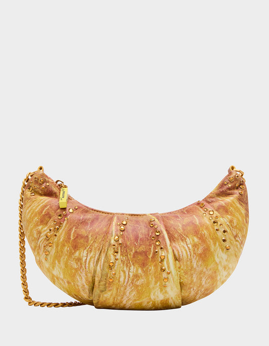 Betsey Johnson New | KITSCH RISE + SHINE SHOULDER BAG TAN Women's Kitsch Croissant Handbag