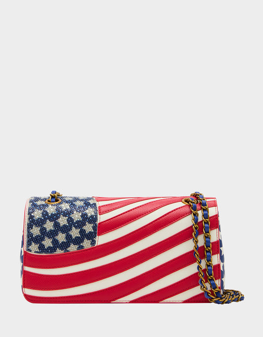 Betsey Johnson New | FREEDOM FLAP CONVERTIBLE BAG MULTI Women's American Flag Handbag