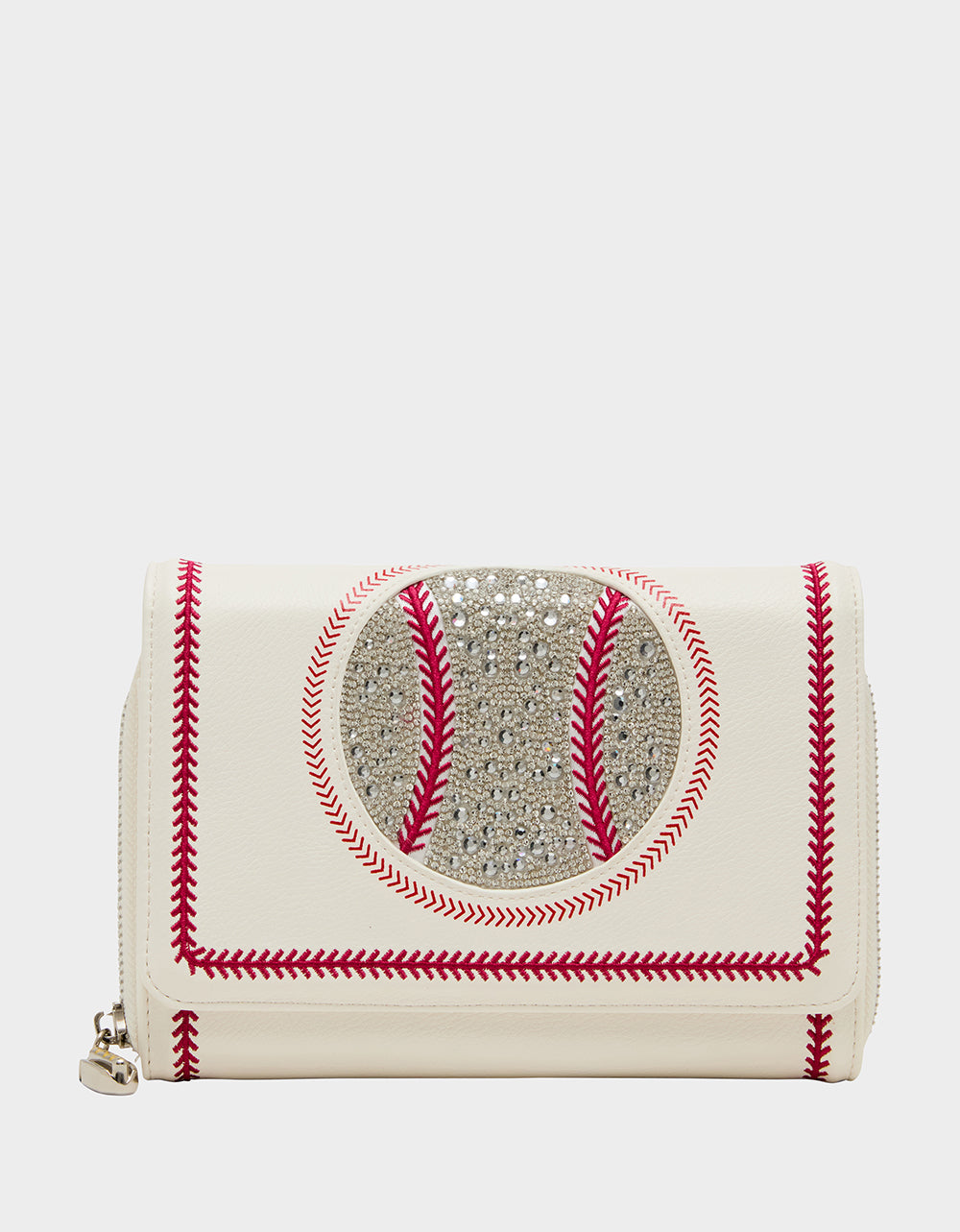 Betsey Johnson New | GRAND SLAM WALLET ON CHAIN CREAM Women's Baseball-Themed Rhinestone Embellished Wallet on Chain Crossbody Handbag