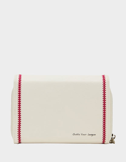 Betsey Johnson New | GRAND SLAM WALLET ON CHAIN CREAM Women's Baseball-Themed Rhinestone Embellished Wallet on Chain Crossbody Handbag