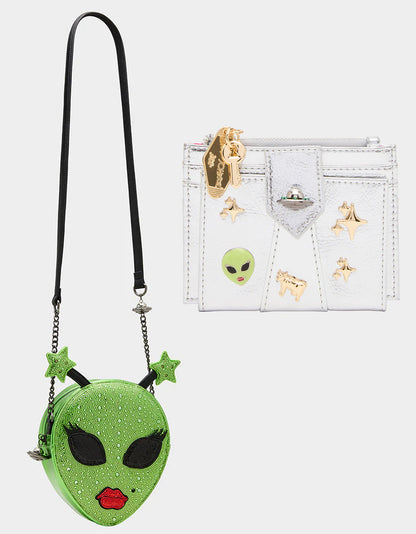 Betsey Johnson Trending | OUT OF THIS WORLD BUNDLE Women's Rhinestone Alien Crossbody Handbag and Wallet Set