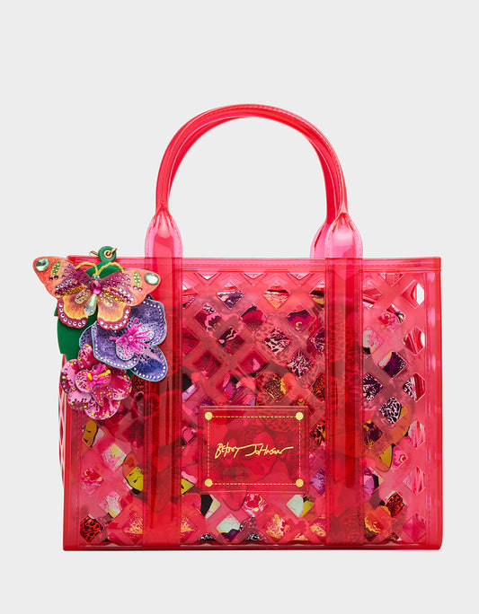 Betsey Johnson Best Seller | JAMMIN CLEAR SATCHEL PINK Women's Tote Crossbody Handbag