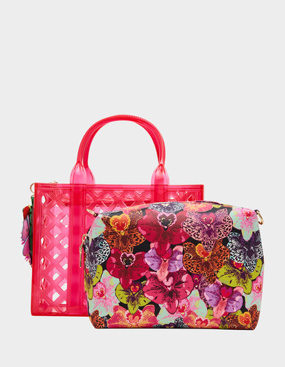 Betsey Johnson Best Seller | JAMMIN CLEAR SATCHEL PINK Women's Tote Crossbody Handbag