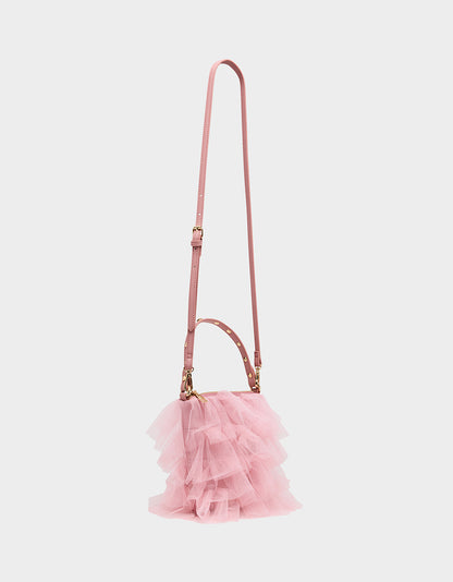 Betsey Johnson Hot Sale | TUTU PRETTY PINK Women's Studded Shoulder Strap Tulle Crossbody Handbag