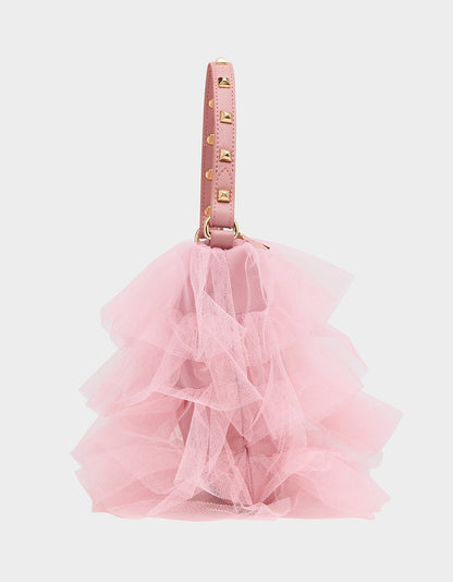Betsey Johnson Hot Sale | TUTU PRETTY PINK Women's Studded Shoulder Strap Tulle Crossbody Handbag