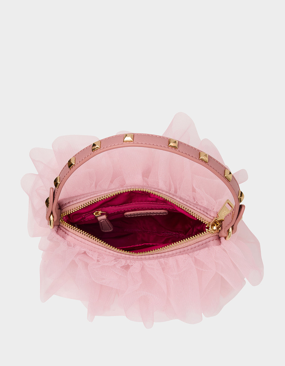 Betsey Johnson Hot Sale | TUTU PRETTY PINK Women's Studded Shoulder Strap Tulle Crossbody Handbag