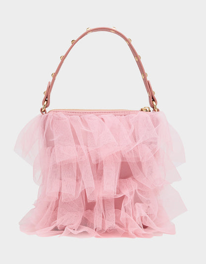 Betsey Johnson Hot Sale | TUTU PRETTY PINK Women's Studded Shoulder Strap Tulle Crossbody Handbag