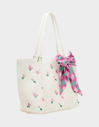 Betsey Johnson Latest | ROSEBUD TOTE CREAM Flowers Bow Women's Tote Handbag