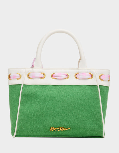 Betsey Johnson Special Offer | TALK BIRDIE TO ME SATCHEL GREEN Golf-Themed Scarf Detail Women's Satchel Handbag