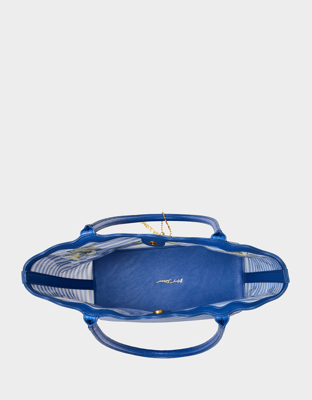 Betsey Johnson Great Value | MESHIN AROUND TOTE BLUE/STRIPE Lemon Embroidered Mesh Women's Tote Handbag