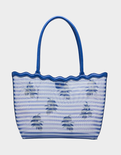 Betsey Johnson Great Value | MESHIN AROUND TOTE BLUE/STRIPE Lemon Embroidered Mesh Women's Tote Handbag