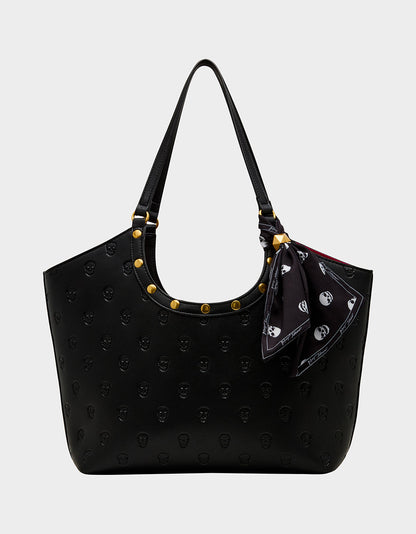 Betsey Johnson Exclusive | GET AHEAD TOTE BLACK Black Skull Print Tote Bag With Scarf