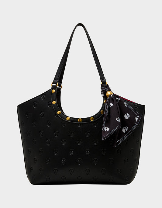 Betsey Johnson Exclusive | GET AHEAD TOTE BLACK Black Skull Print Tote Bag With Scarf