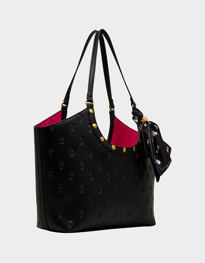 Betsey Johnson Exclusive | GET AHEAD TOTE BLACK Black Skull Print Tote Bag With Scarf