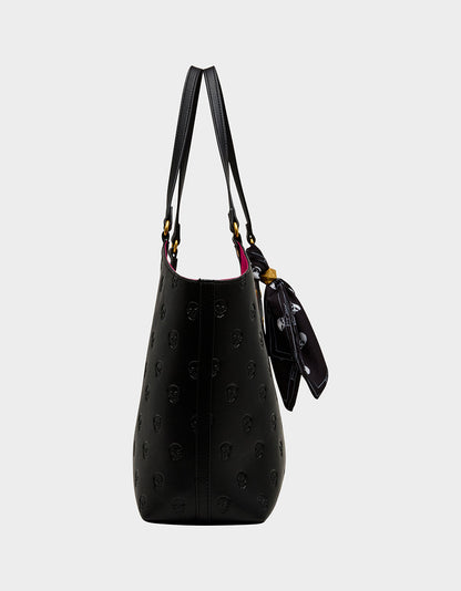 Betsey Johnson Exclusive | GET AHEAD TOTE BLACK Black Skull Print Tote Bag With Scarf