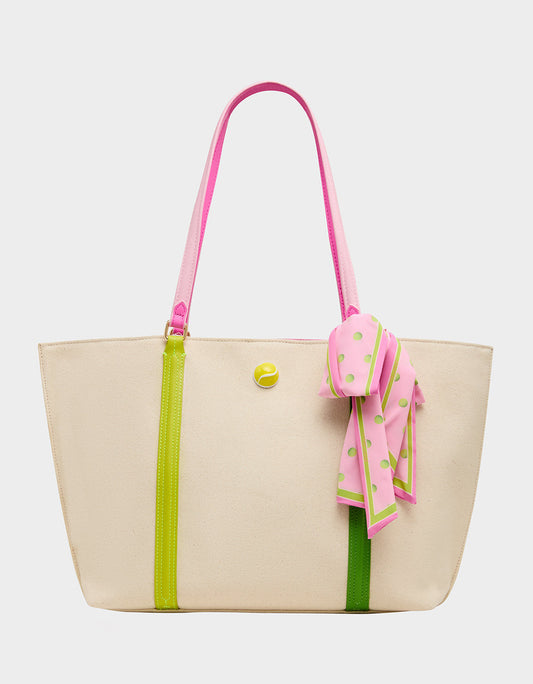 Betsey Johnson Discount | MISS MATCH TOTE NATURAL MULTI Natural Canvas Tennis Tote Sith Scarf