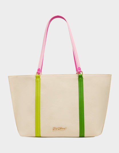 Betsey Johnson Discount | MISS MATCH TOTE NATURAL MULTI Natural Canvas Tennis Tote Sith Scarf