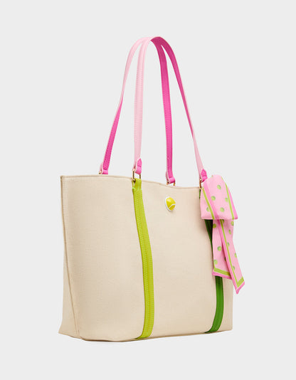 Betsey Johnson Discount | MISS MATCH TOTE NATURAL MULTI Natural Canvas Tennis Tote Sith Scarf