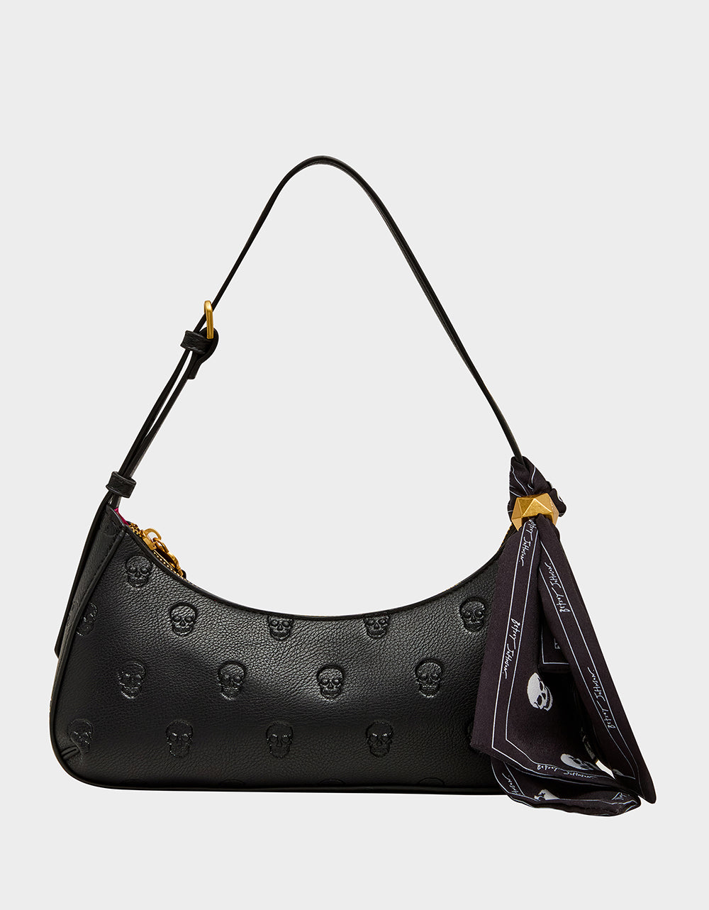Betsey Johnson Exclusive | GET AHEAD SHOULDER BAG BLACK Black Skull Pink Shoulder Bag With Scarf