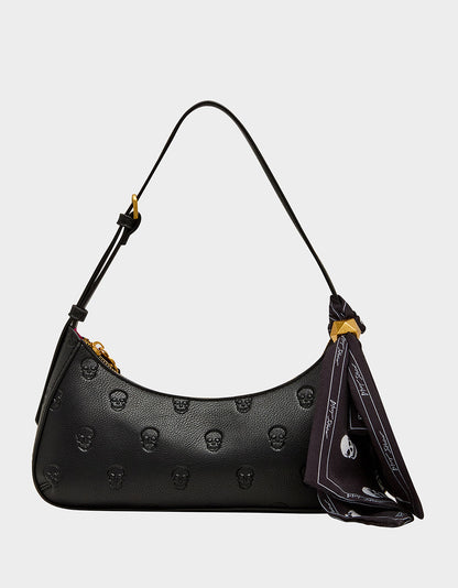 Betsey Johnson Exclusive | GET AHEAD SHOULDER BAG BLACK Black Skull Pink Shoulder Bag With Scarf