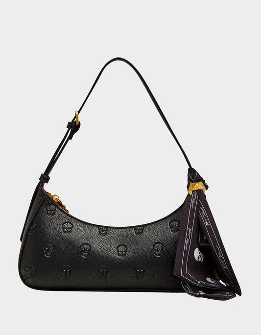 Betsey Johnson Exclusive | GET AHEAD SHOULDER BAG BLACK Black Skull Pink Shoulder Bag With Scarf