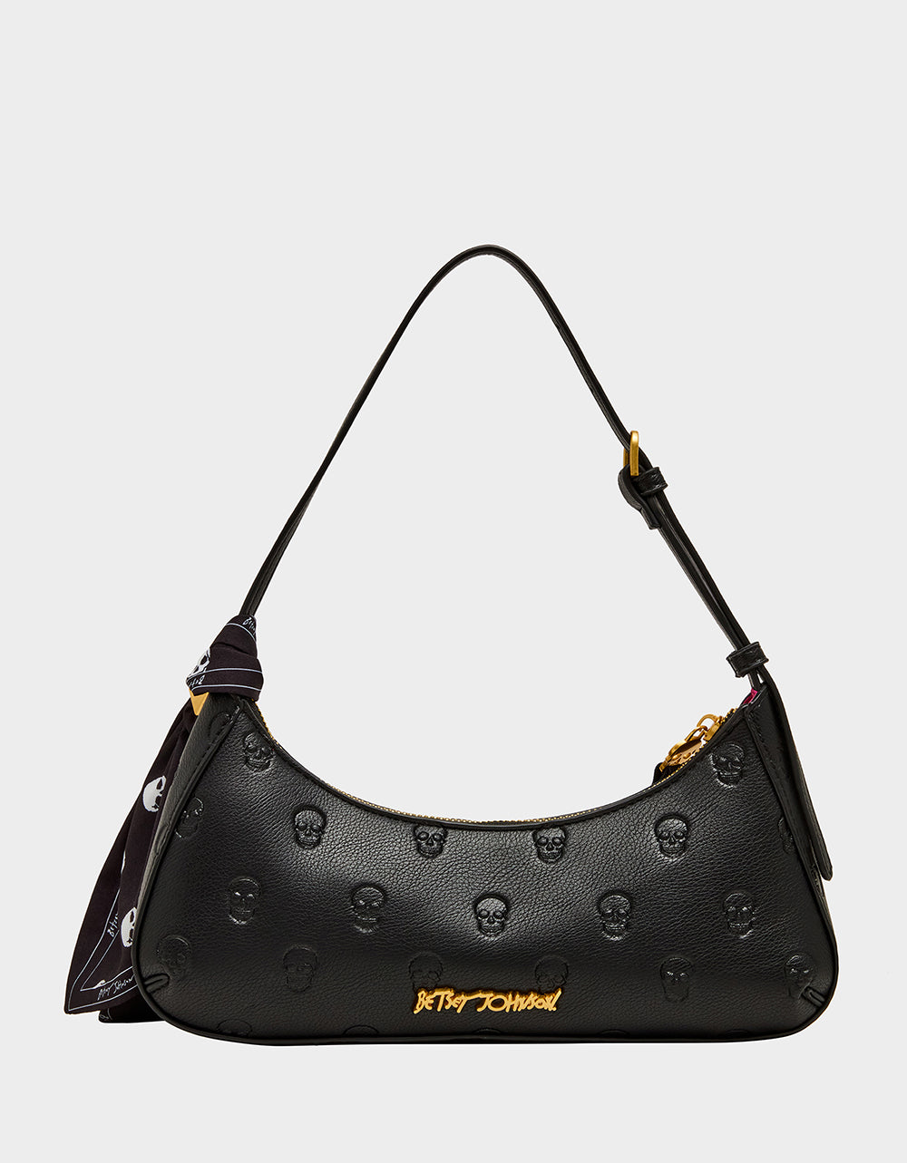 Betsey Johnson Exclusive | GET AHEAD SHOULDER BAG BLACK Black Skull Pink Shoulder Bag With Scarf