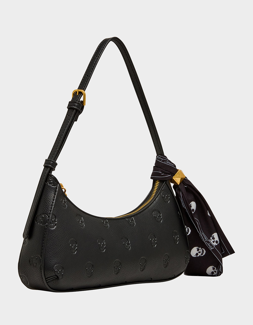 Betsey Johnson Exclusive | GET AHEAD SHOULDER BAG BLACK Black Skull Pink Shoulder Bag With Scarf