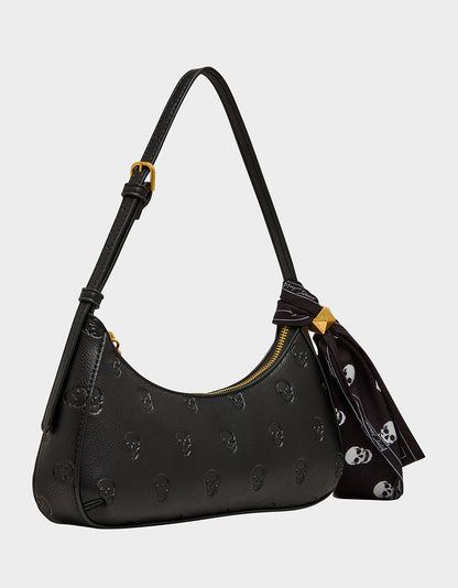 Betsey Johnson Exclusive | GET AHEAD SHOULDER BAG BLACK Black Skull Pink Shoulder Bag With Scarf