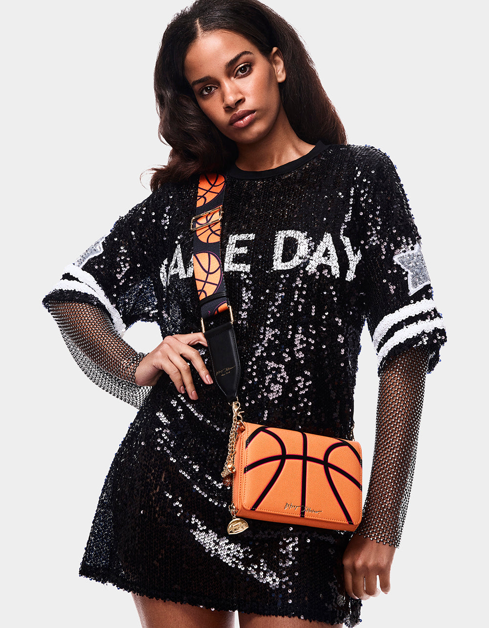 Betsey Johnson Premium | GAME TIME WALLET ON CHAIN ORANGE Women's Basketball Wallet on Chain With Charms