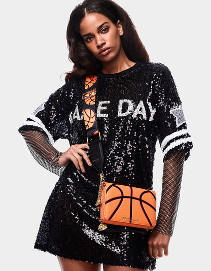 Betsey Johnson Premium | GAME TIME WALLET ON CHAIN ORANGE Women's Basketball Wallet on Chain With Charms