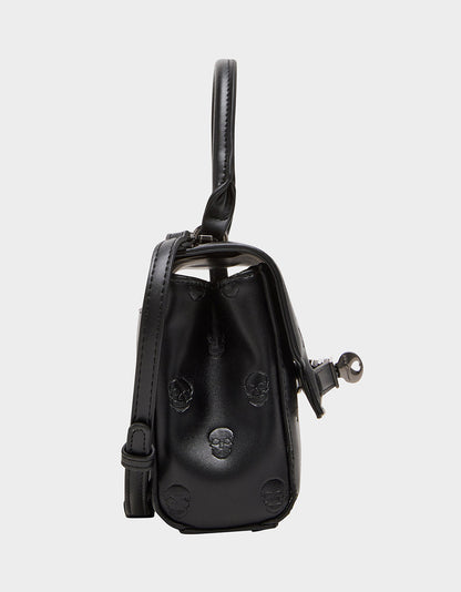Betsey Johnson Best Seller | SKULLICIOUS TOP HANDLE BLACK Women's Black Skull Top Handle Handbag with Crossbody Strap