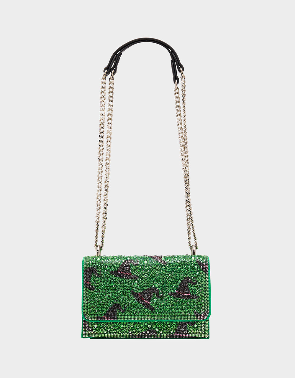 Betsey Johnson Discount | HATS OFF CONVERTIBLE RHINESTONE GREEN Women's Rhinestone Embellished Sparkly Witch Hat Crossbody Halloween Handbag