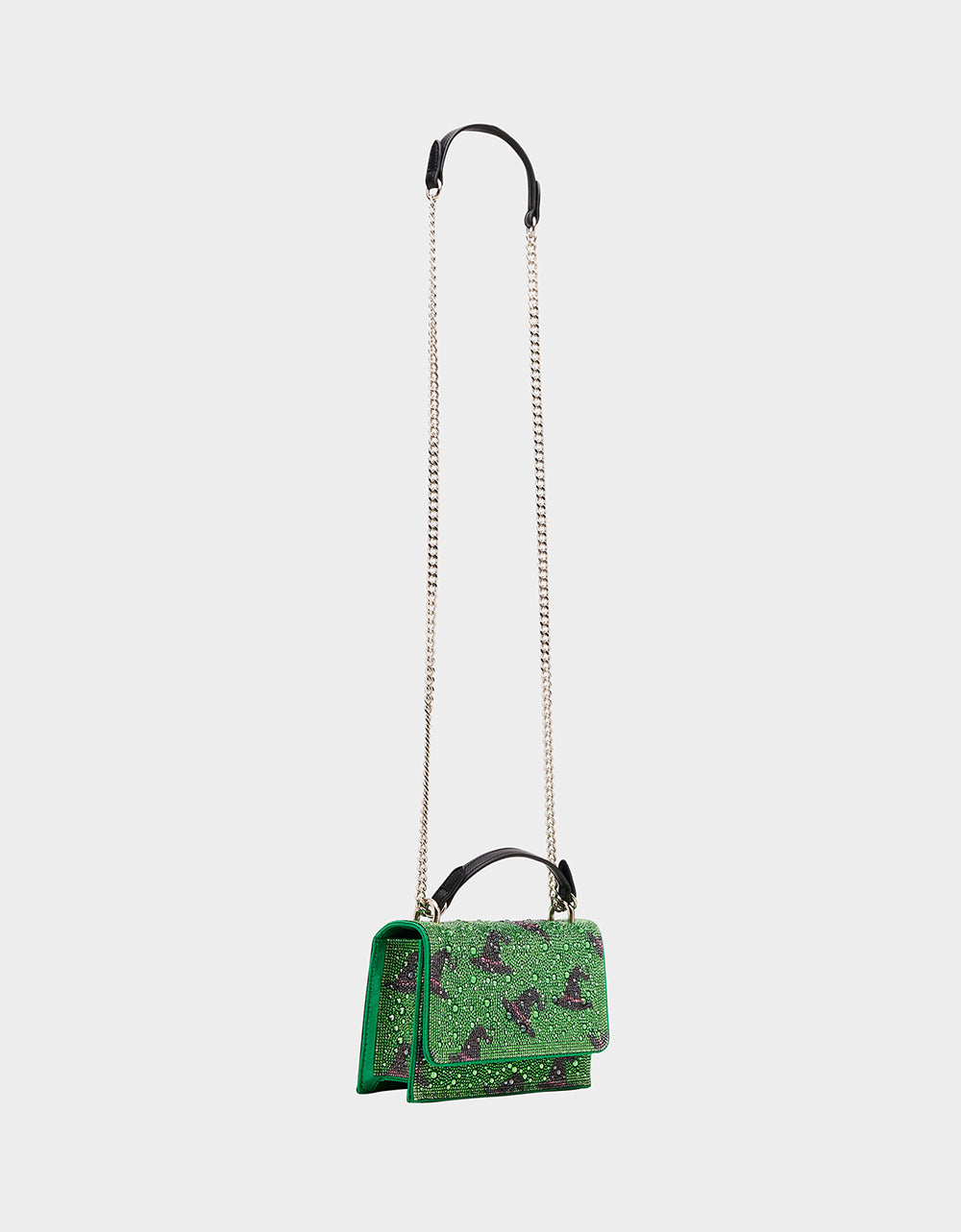 Betsey Johnson Discount | HATS OFF CONVERTIBLE RHINESTONE GREEN Women's Rhinestone Embellished Sparkly Witch Hat Crossbody Halloween Handbag