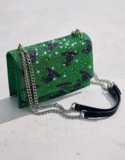Betsey Johnson Discount | HATS OFF CONVERTIBLE RHINESTONE GREEN Women's Rhinestone Embellished Sparkly Witch Hat Crossbody Halloween Handbag