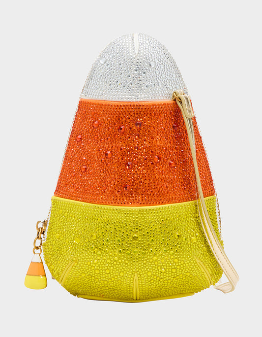 Betsey Johnson Signature | KITSCH ME SO CORNY MULTI Women's Halloween-Themed Candy Corn Rhinestone Embellished Crossbody Handbag