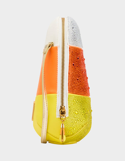 Betsey Johnson Signature | KITSCH ME SO CORNY MULTI Women's Halloween-Themed Candy Corn Rhinestone Embellished Crossbody Handbag