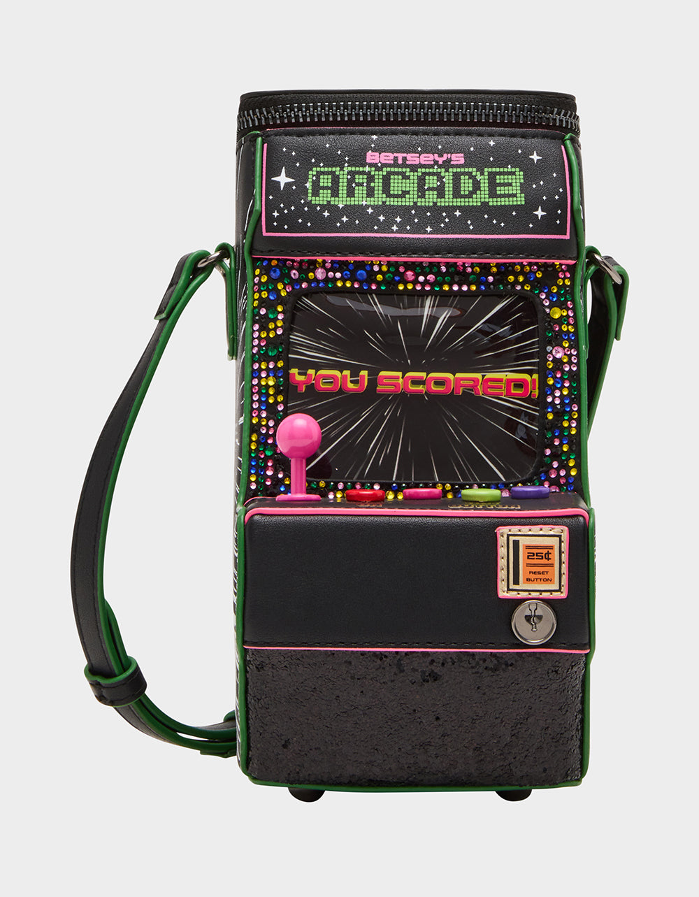 Betsey Johnson Value | KITSCH SCORED! CROSSBODY BLACK/MULTI Women's Video-Game Inspired Crossbody Handbag