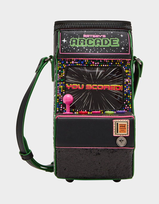 Betsey Johnson Value | KITSCH SCORED! CROSSBODY BLACK/MULTI Women's Video-Game Inspired Crossbody Handbag