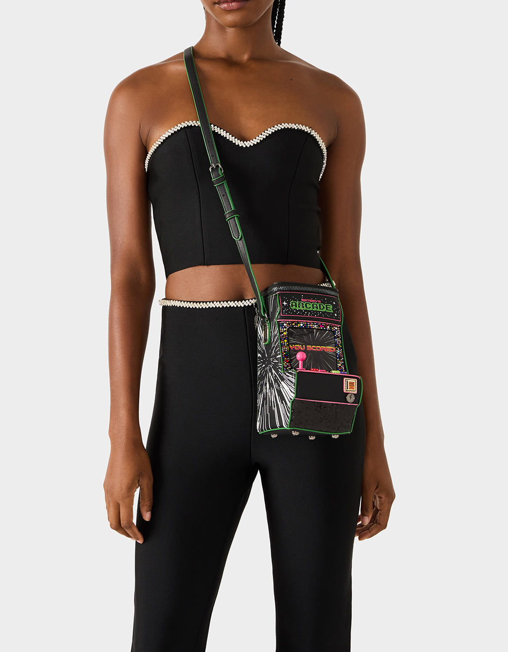 Betsey Johnson Value | KITSCH SCORED! CROSSBODY BLACK/MULTI Women's Video-Game Inspired Crossbody Handbag
